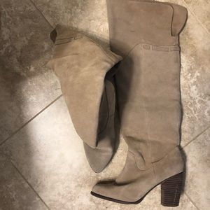 Slouchy beige suede boots